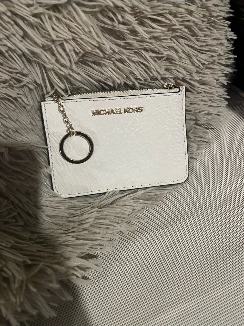 Michael Kors Jet Set Travel Cream Coin Zip Card Wallet with Key Ring